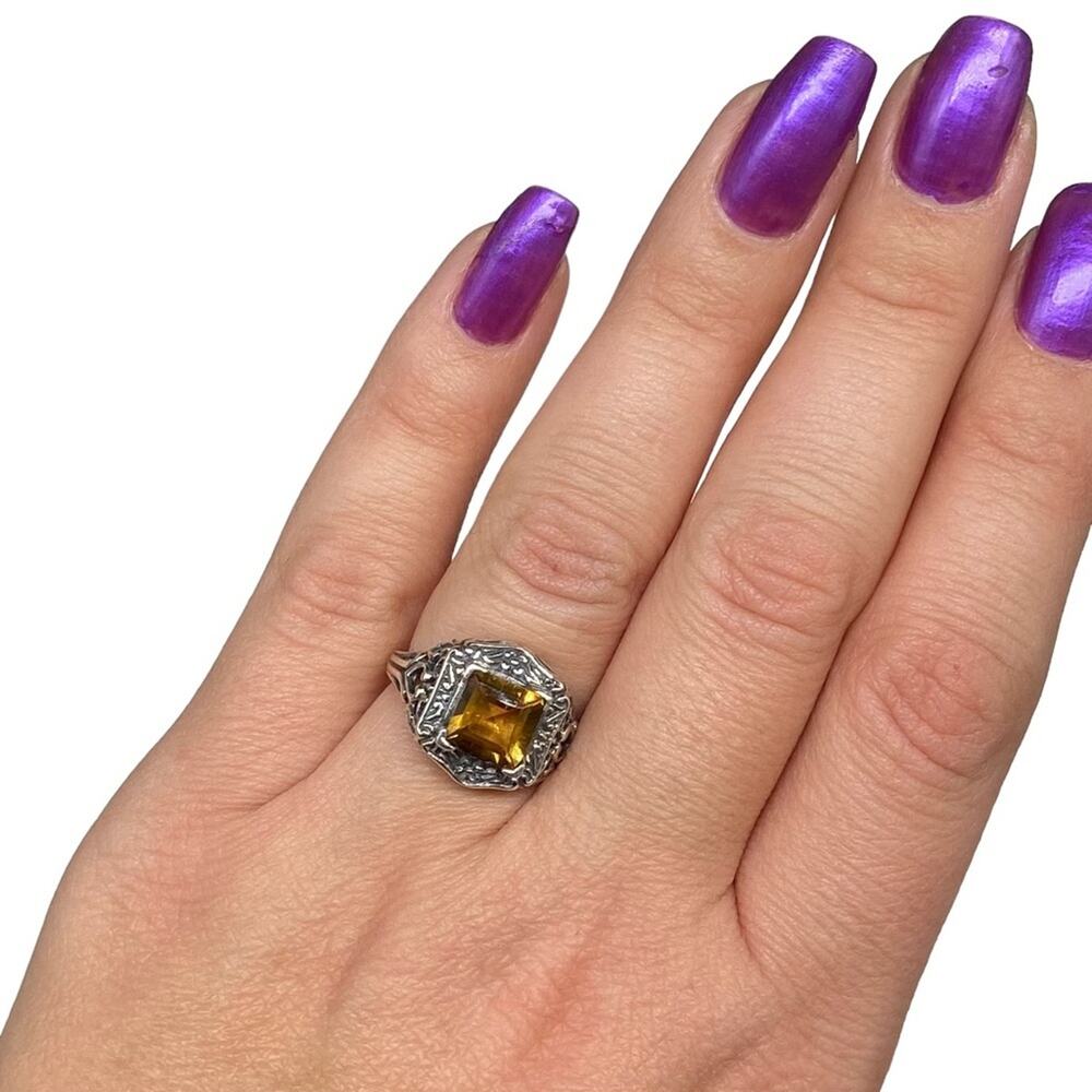 Citrine Ring Solid Sterling Silver 925 Size 6 Vin… - image 3